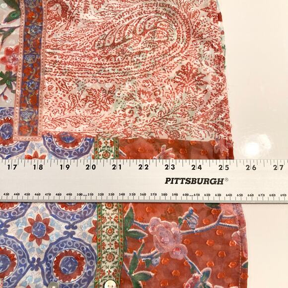 NWOT ZARA Top S Patchwork Jacquard Floral Print Chiffon Ruffle V Balloon-Long-Sl - Picture 11 of 12